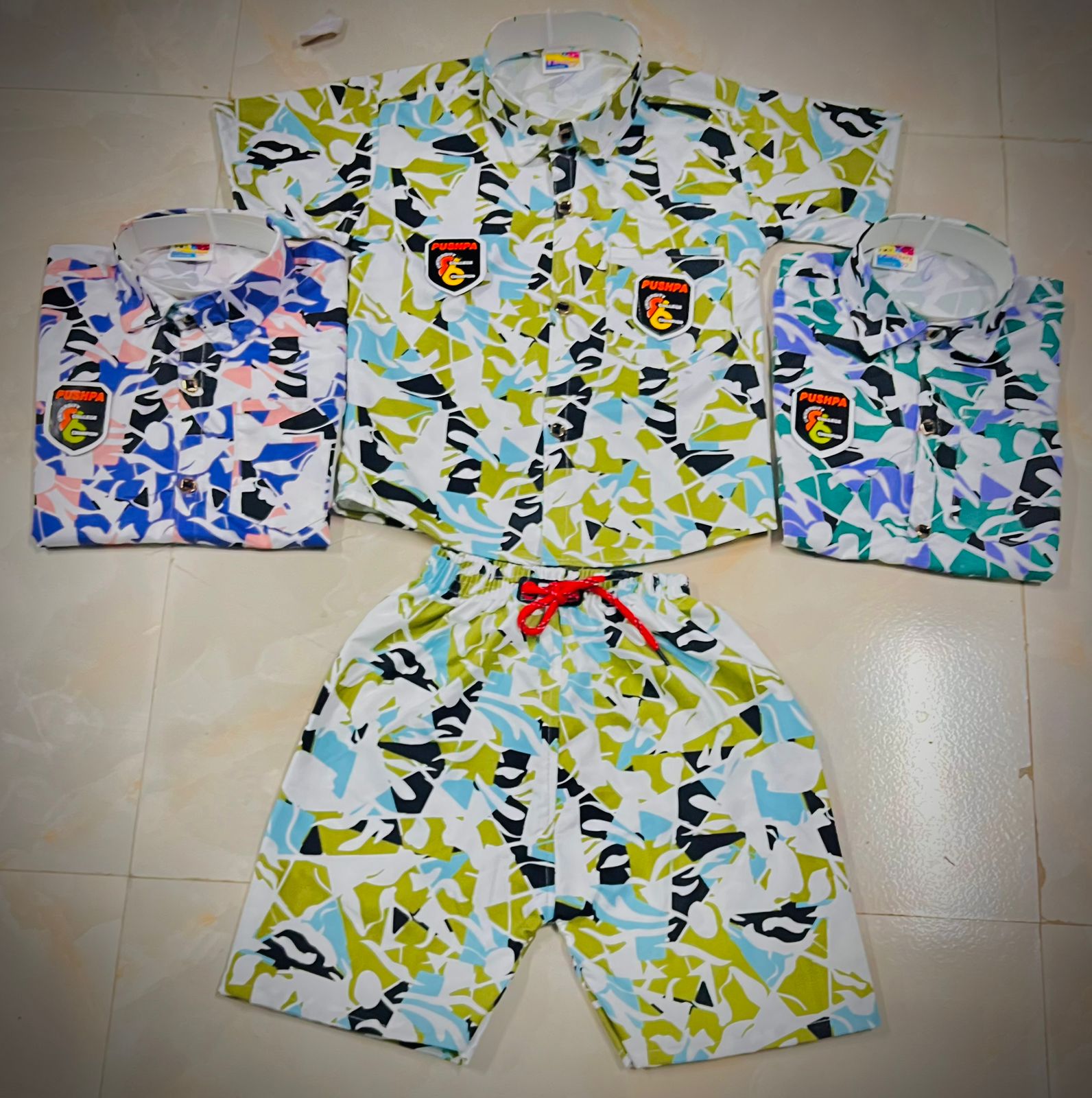 Camouflage Printed Summer Shirt & Shorts Set – Multicolor Stylish Half-Sleeve Outfit Set of 6 pieces